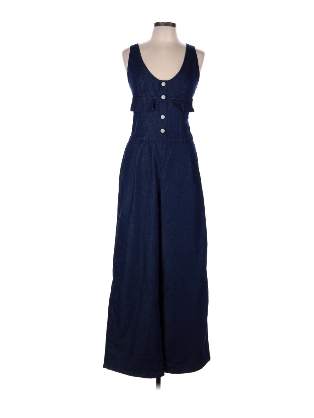 Navy Wide-Leg Button Front Jumpsuit
